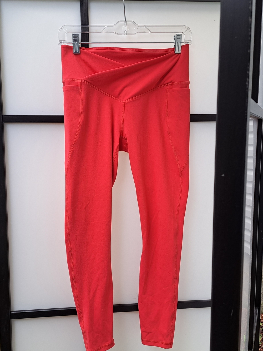 Fabletics Coral-Red Cross-Over Waist Leggings Size Small